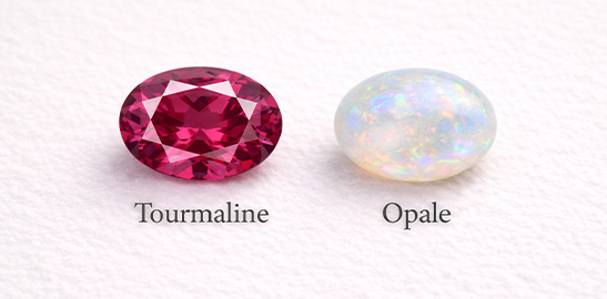 Pierre tourmaline et opale vue de face, pierre de naissance.